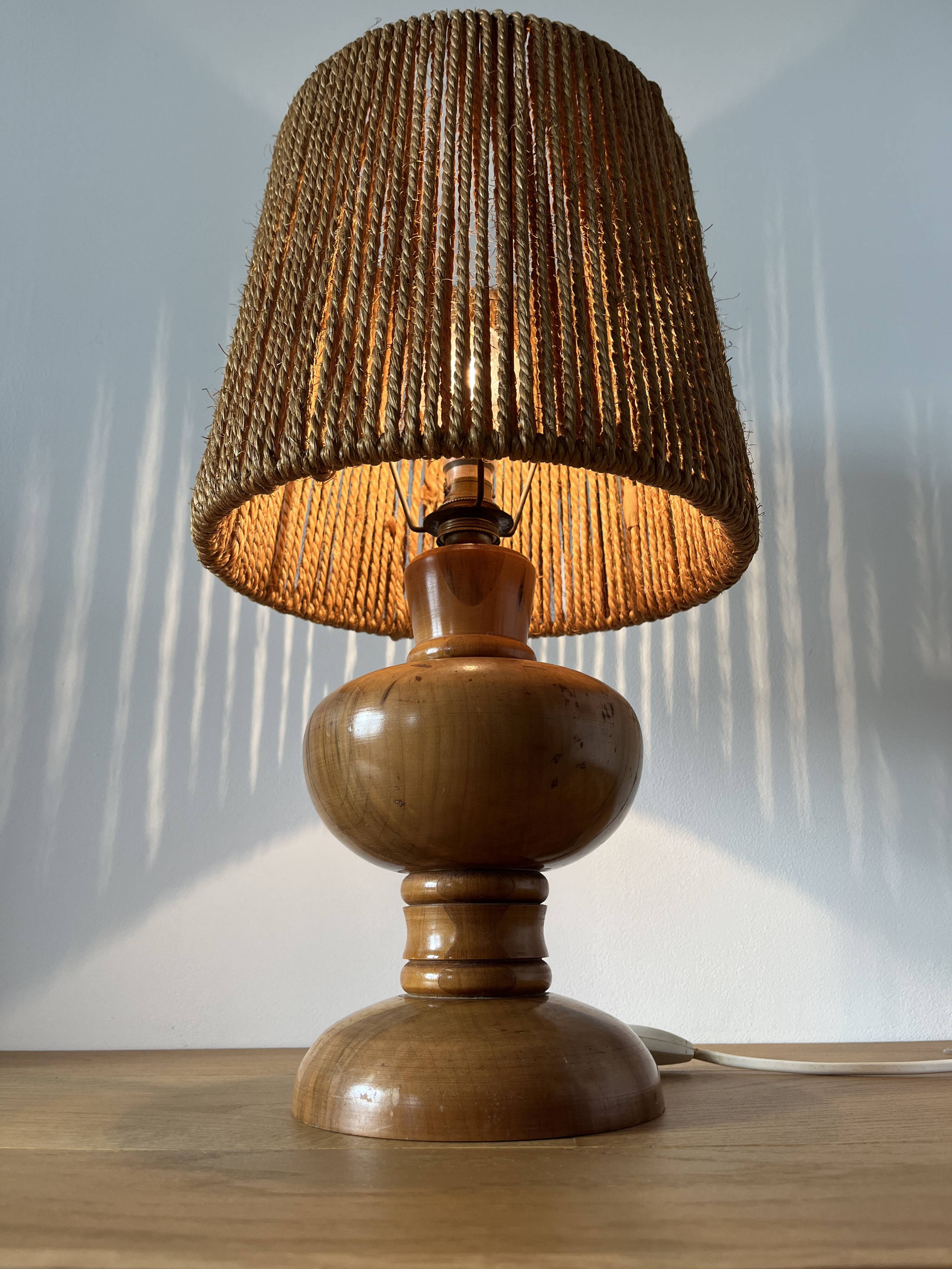 Vintage 1960 turned wood elm lamp