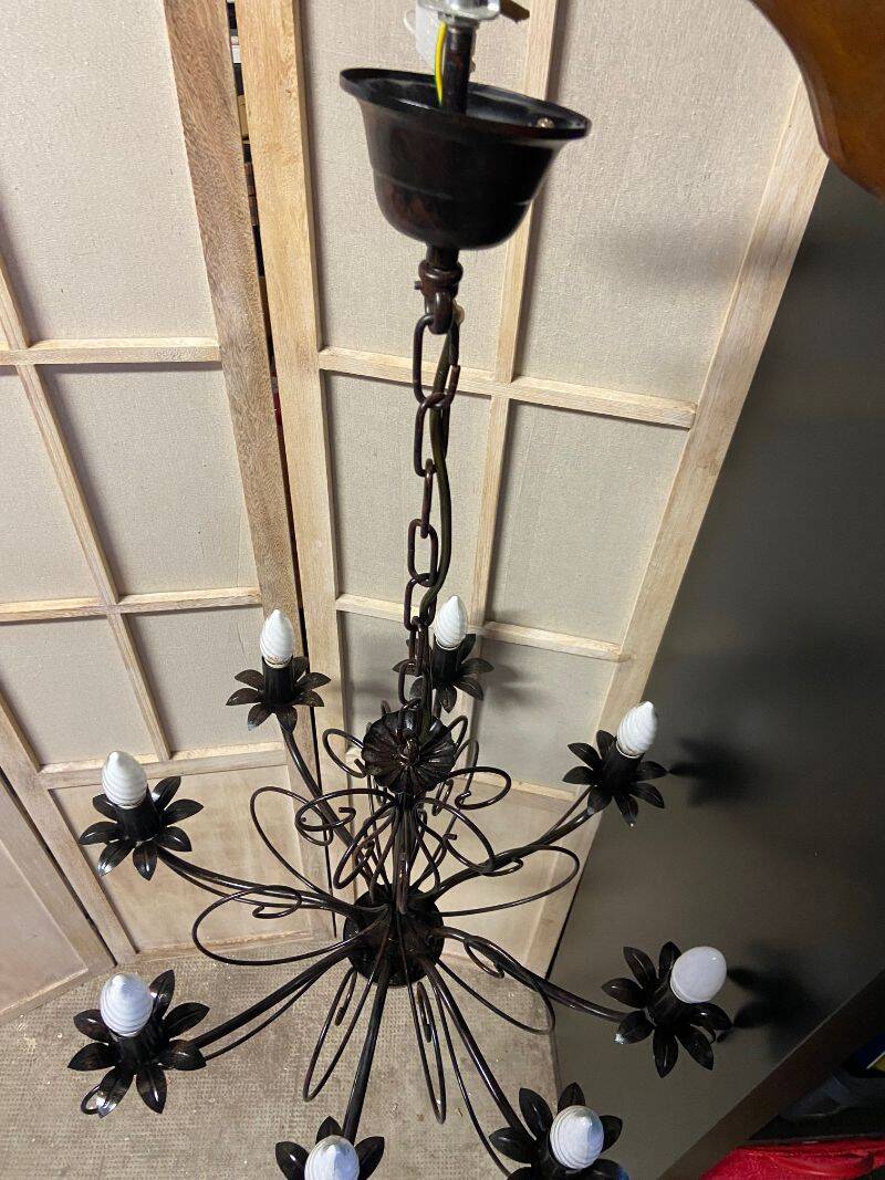 Old large chandelier ceiling light wrought iron popular art deco retro antique france