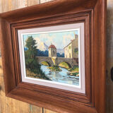 Oil painting on canvas s. audrey riverside + wood frame #a218