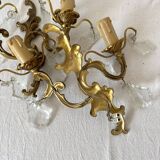 Paire d'appliques en laiton avec pampilles style rocaille