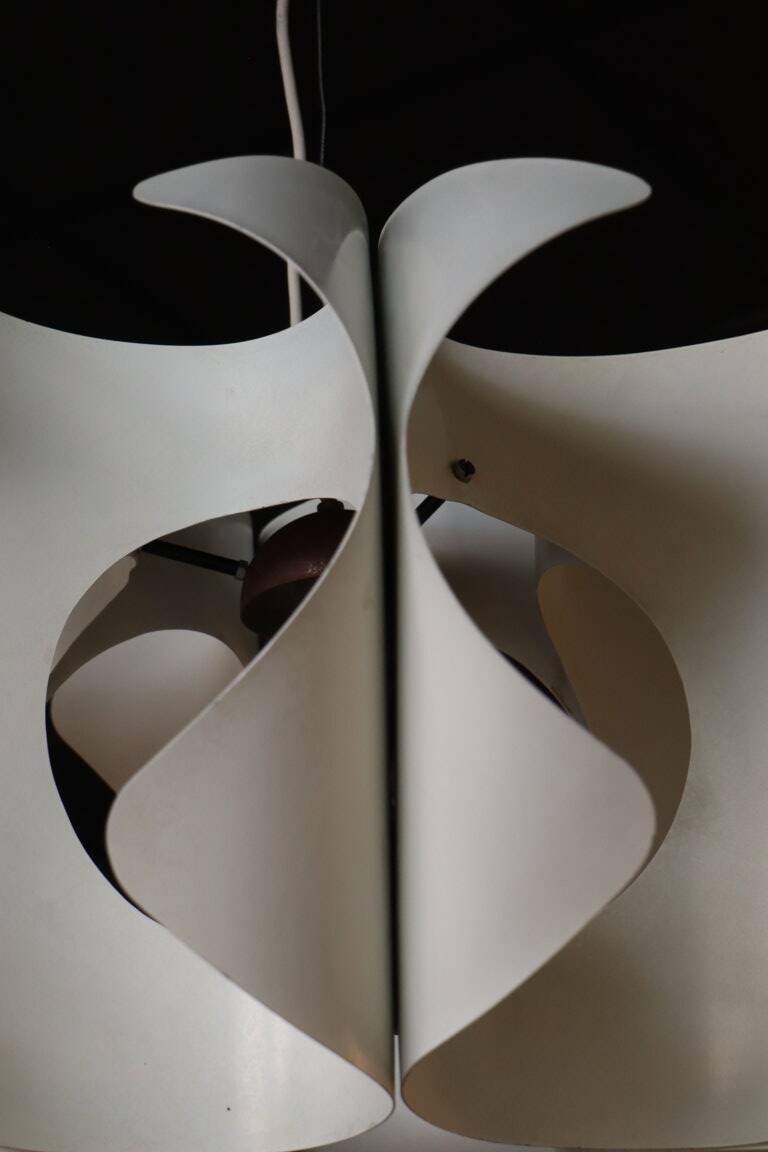Space Age pendant lamp by Jean D'Imbleval in white lacquered aluminum, 1970