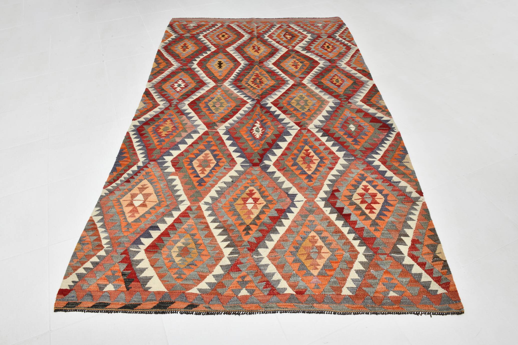 Wine Red & Green Geometric Kilim Rug, 155x268Cm