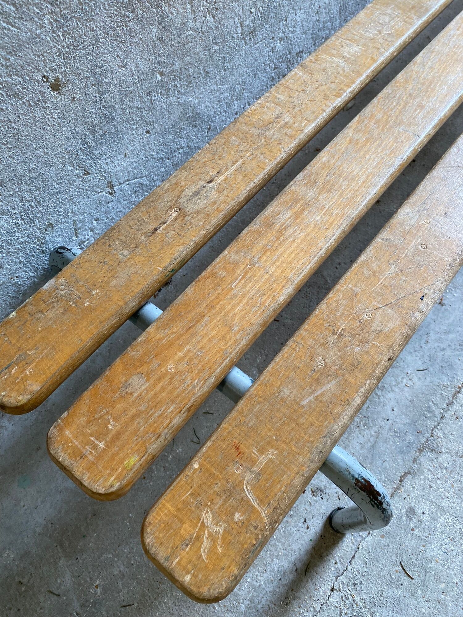 Vintage kindergarten bench wood & metal lacquered