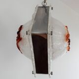 White and amber murano glass pendant lamp, italy, 1960s