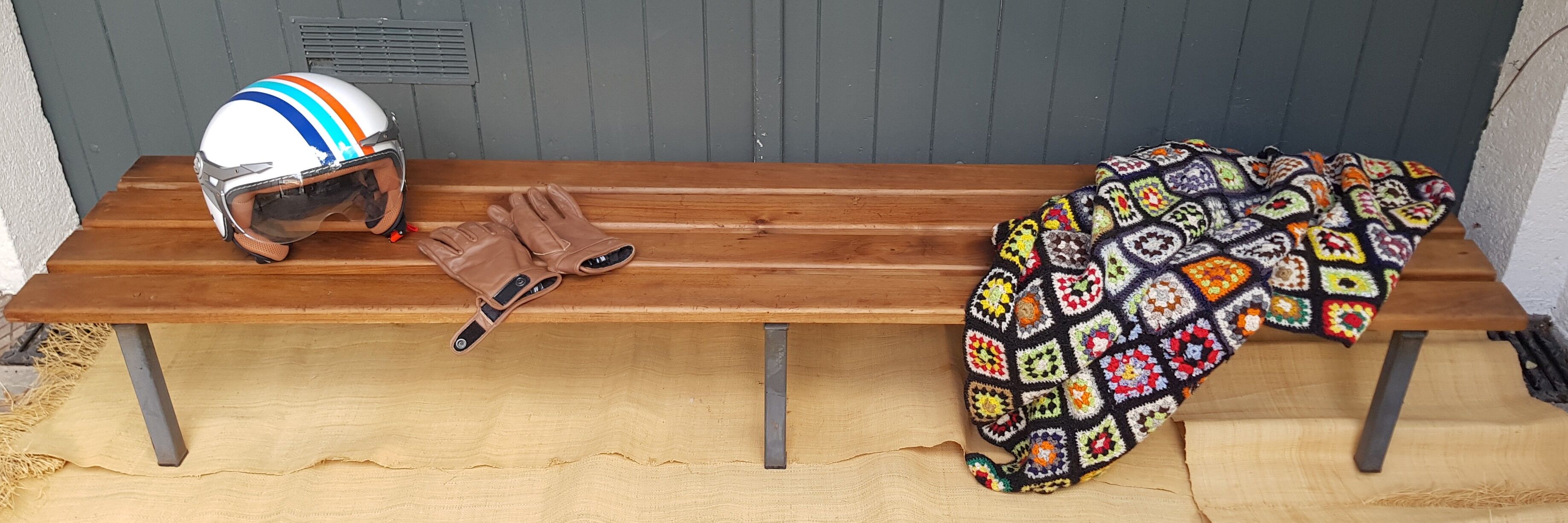 Metal and wood locker room bench