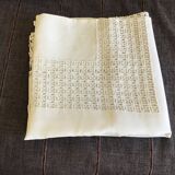 Embroidered white linen tablecloth, square