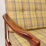 Fauteuil vintage Mid Century Design avec coussins en laine tartan jaune, Pologne, 1960