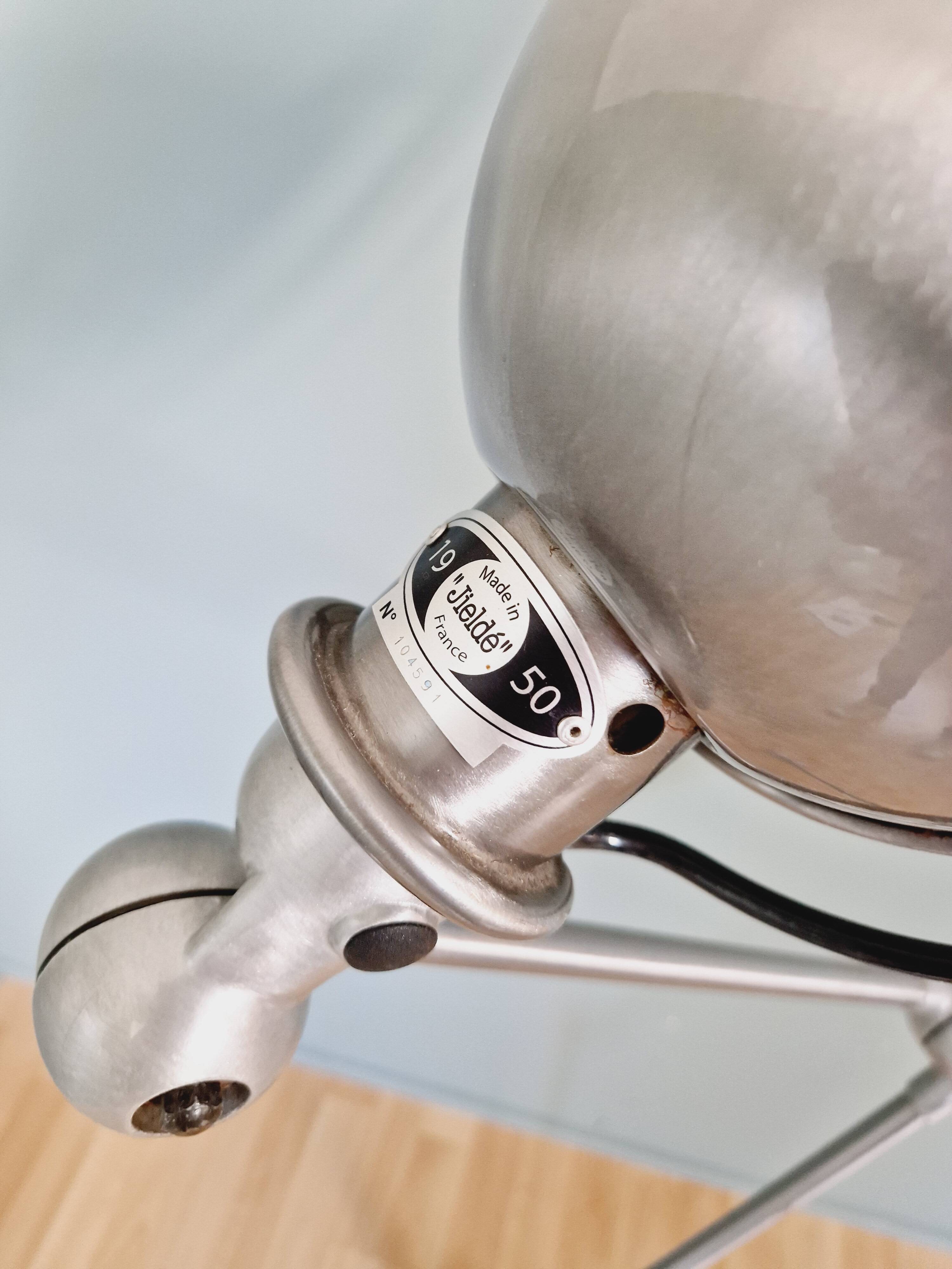 Set of 4 Jieldé industrial lamps in brushed steel, 3 arms