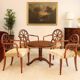 Antique cherry wood and fabric armchairs, United Kingdom, 20th century