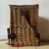 Vintage Flamingo Wicker Picnic Basket