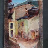 Oil painting on canvas small alley in Spain, signed