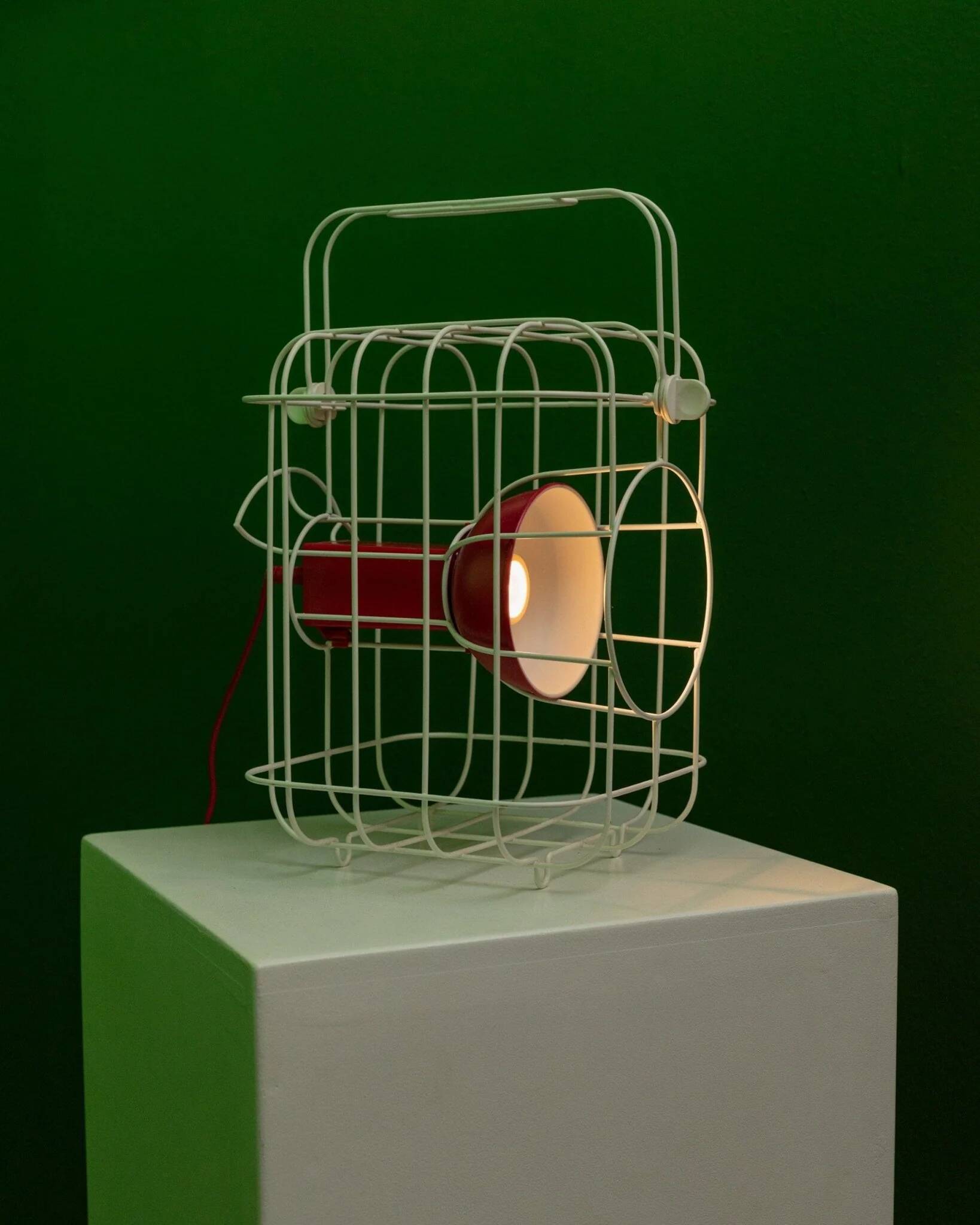 Two-tone White and Red Lamp in Powder-Coated Metal, Ikea PS2017 by Metali Crasset, Cordless for Indoor/Outdoor