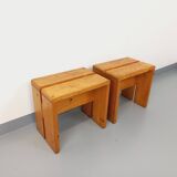 Pair of vintage Charlotte Perriand Les Arcs stools in pine from the 60s 70s