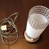 Tube bedside lamp with bi-material/vintage glass lampshade, 60/70s