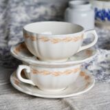 Pair of vintage Gien wheat pattern breakfast cups