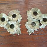 Pair of brass candlesticks decorated "flowers" 1970