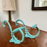 Pair of painted metal wall hooks