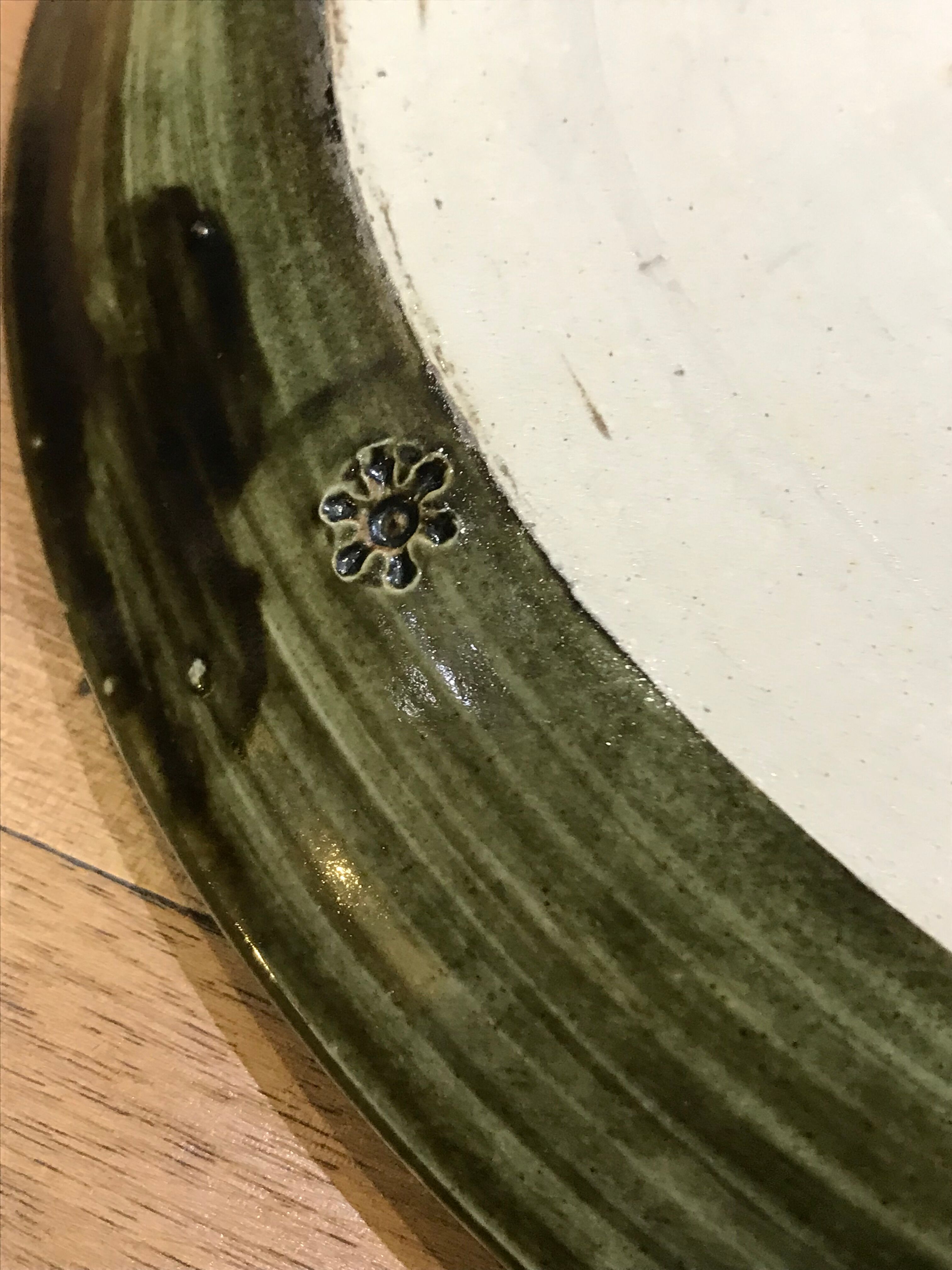 Plate presentation or flat glazed stoneware spiral pattern