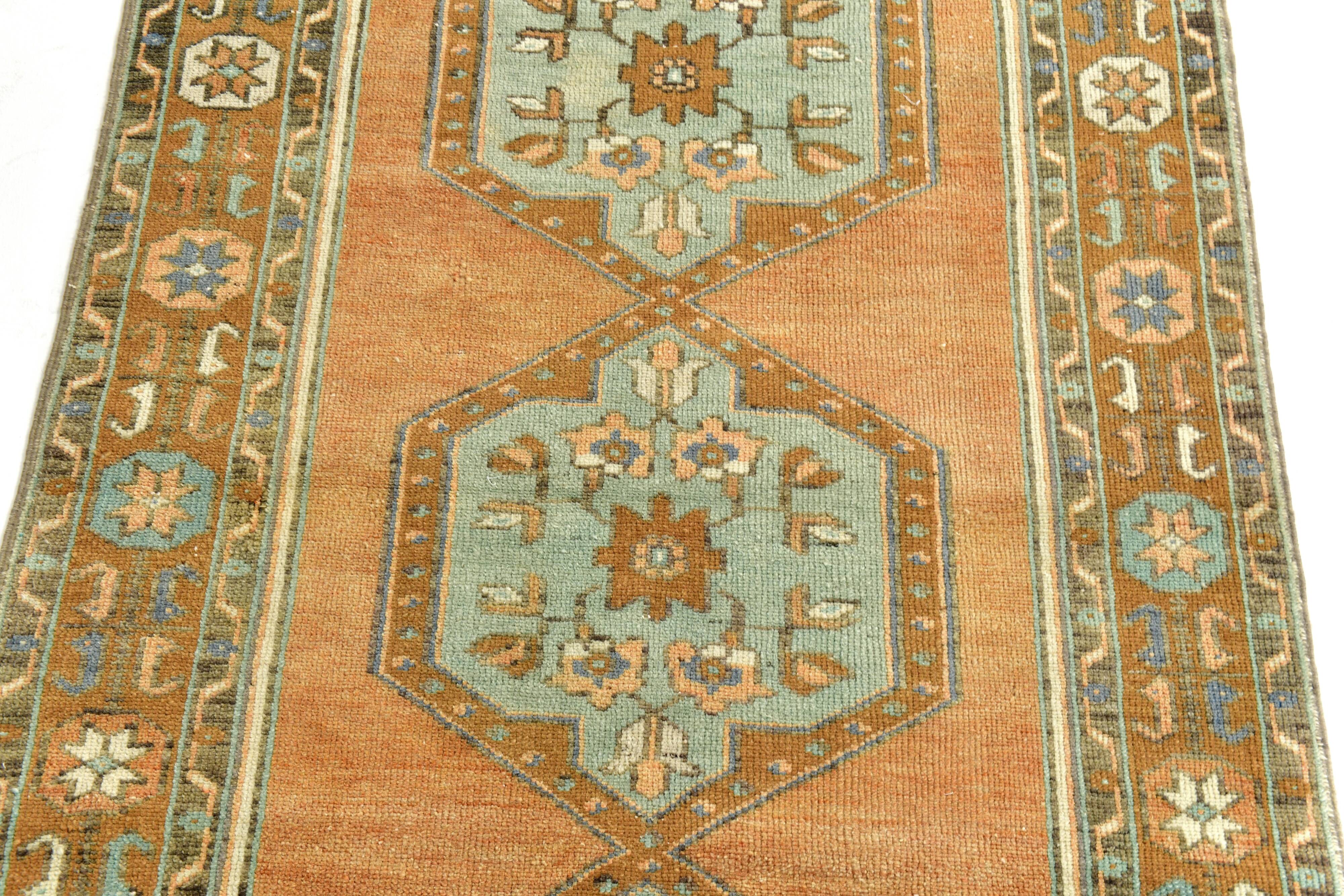 Tapis de couloir vintage vert et orange