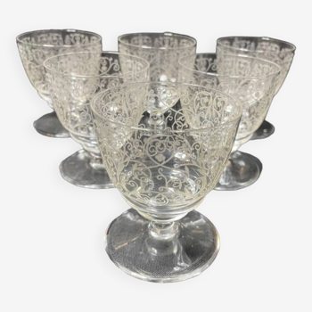 6 stamped Baccarat Lulli wine glasses