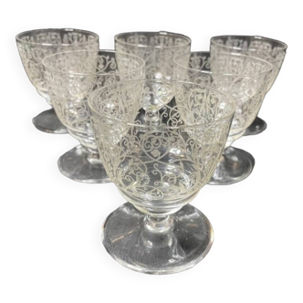 6 stamped Baccarat Lulli wine glasses