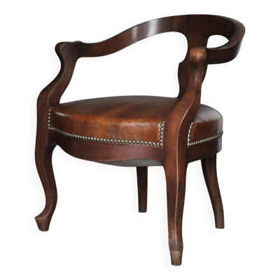 Fauteuil de Barbier bois et cuir appui-tête réglable, fauteuil de bureau