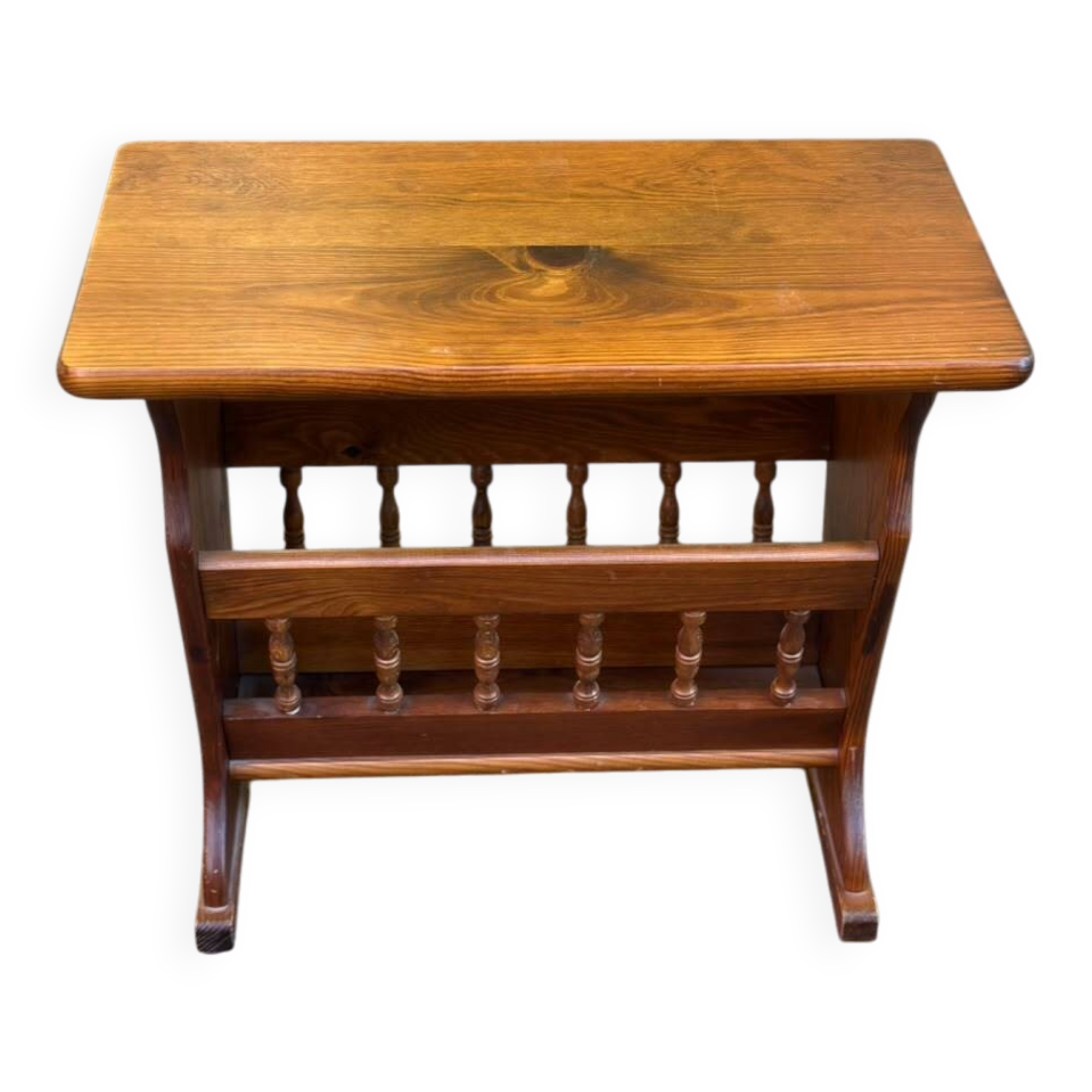 Vintage solid wood magazine rack side table — End table