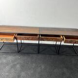 Console in old wood and metal base with 4 drawers