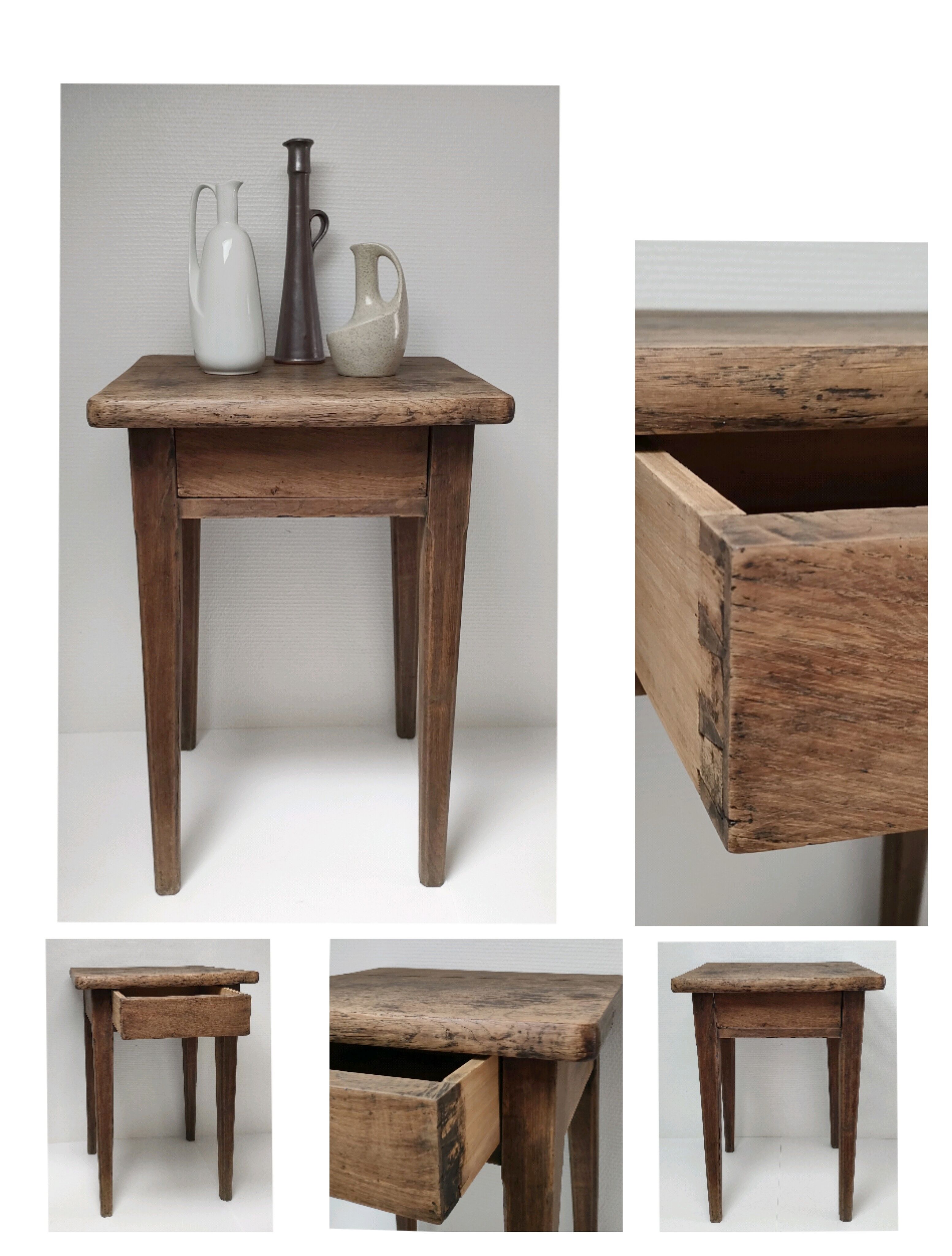 Bedside table solid oak patinated early twentieth century