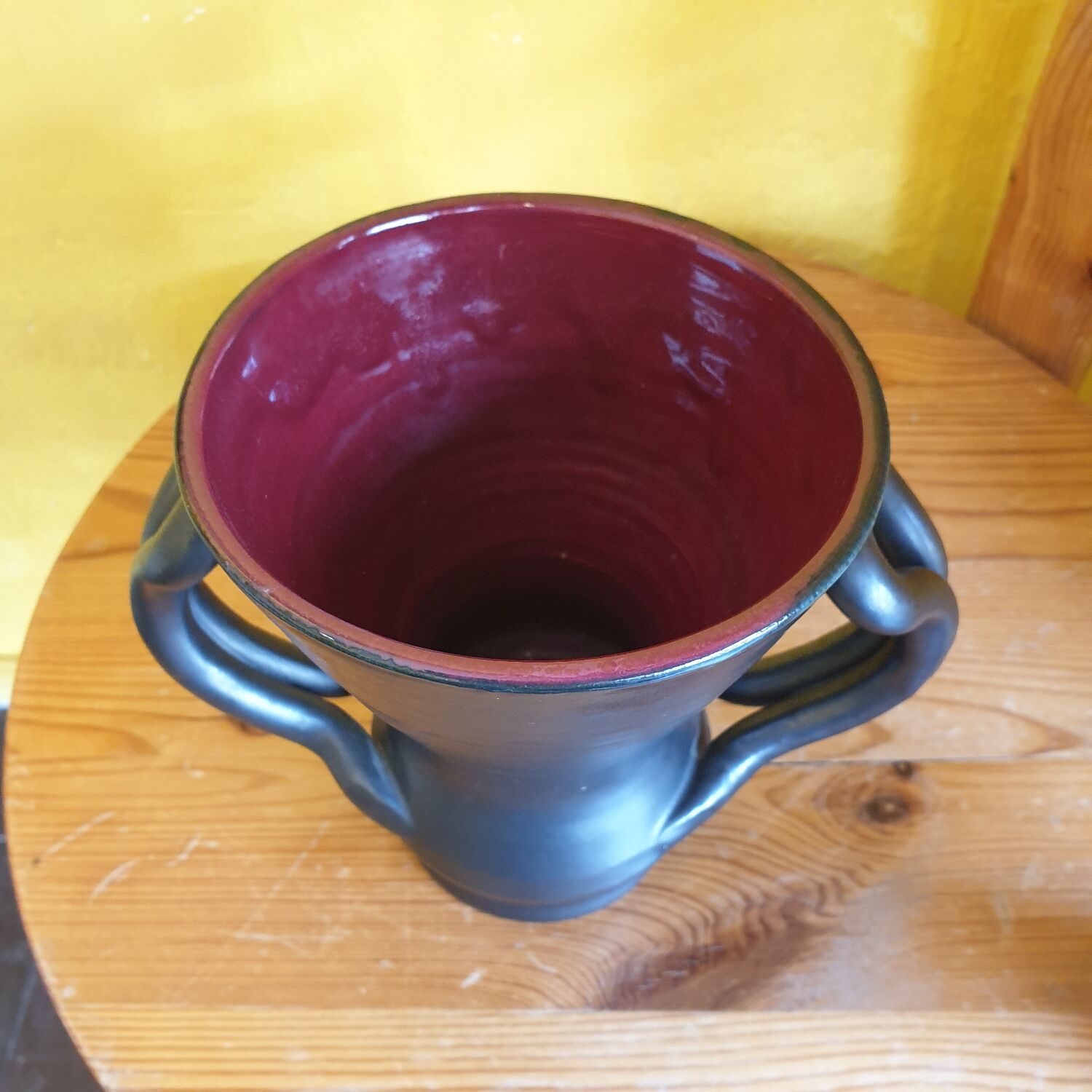 Red and black vase vintage ceramic Jean Austruy 1950s 1960s