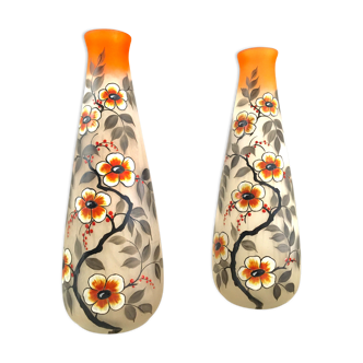 Pair of glass vases, signed Leune
