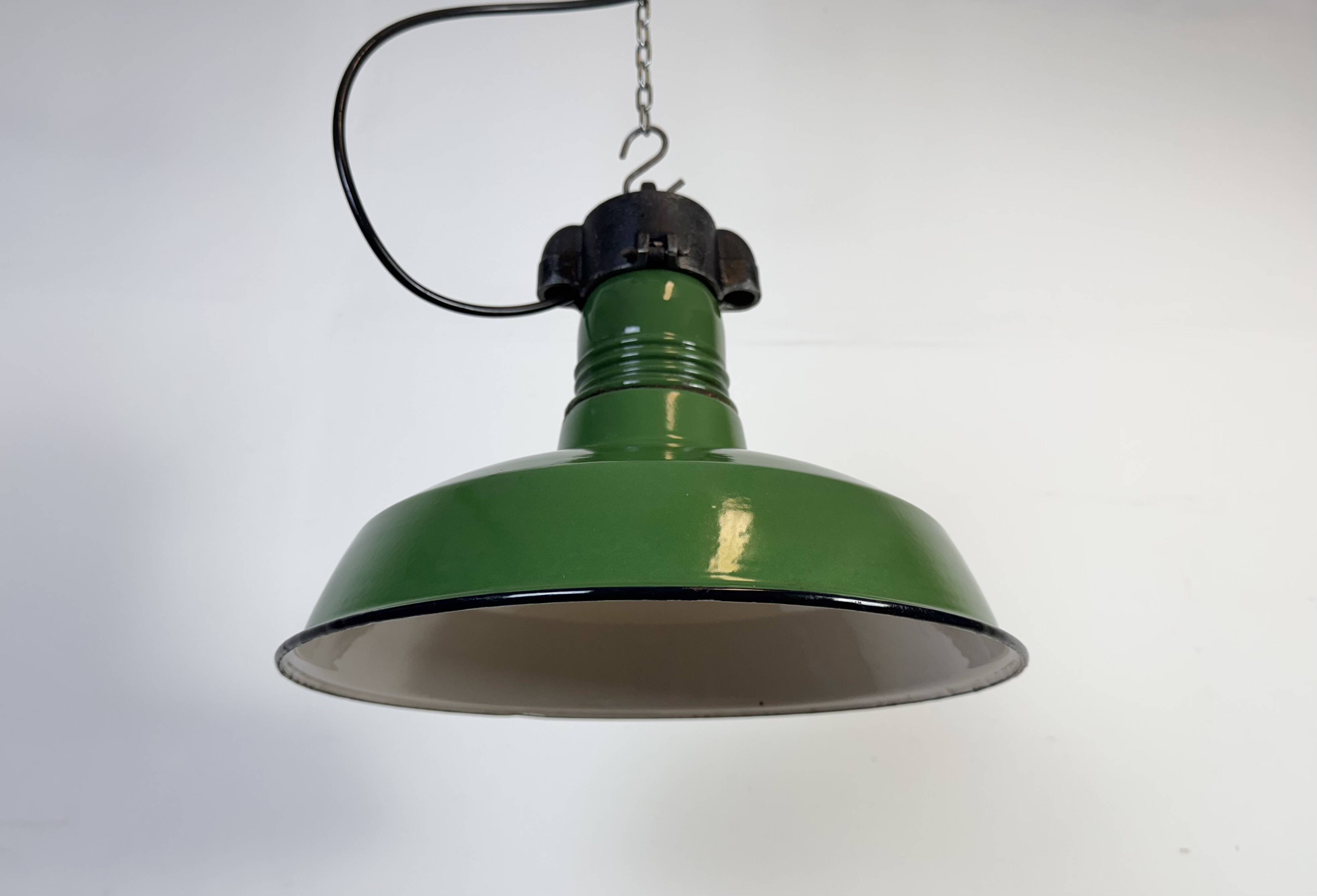 Industrial Green Enamel Factory Pendant Lamp, 1960s