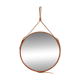 Handmade mirror in J. Adnet style, made of vegetable-tanned leather in tan colour, ø 45 cm.