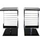 2 side tables, bedside tables in black glass and chrome metal, 1980