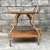 Rolling dessert in woven wicker bamboo rattan with 1950 bottle holder