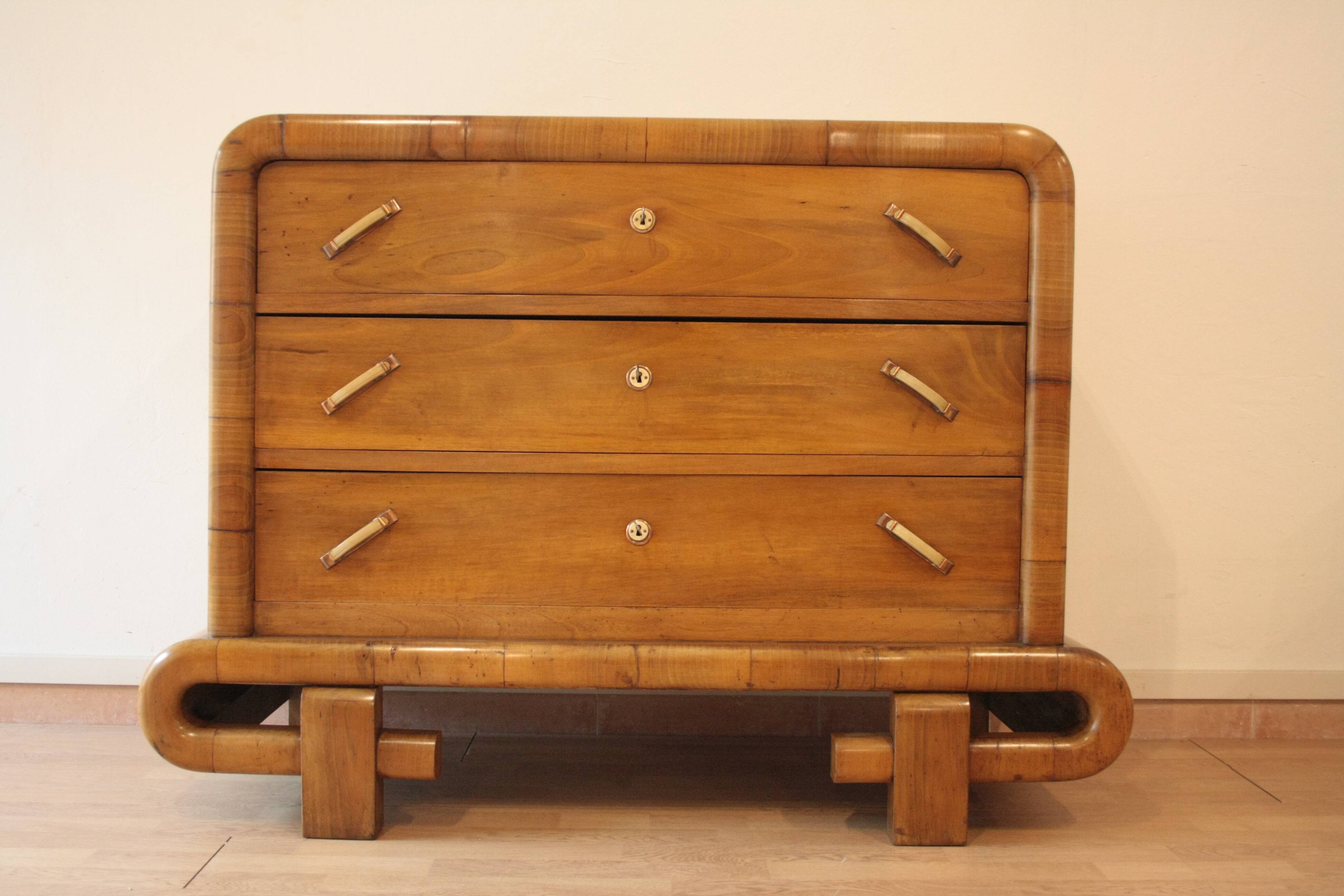Art Deco walnut chest of drawers, 1950s, mid-century modern style,