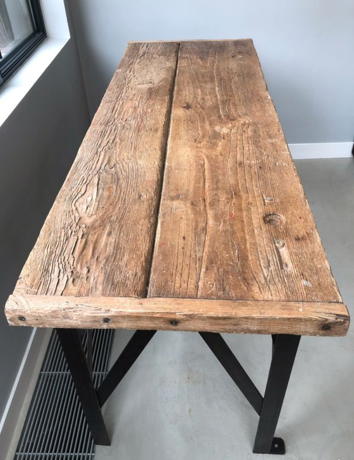 Old steel and wood workbench