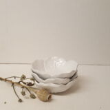 3 white ceramic flower cups
