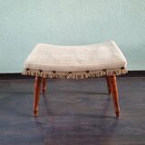 Wooden footrest with fringed fabric upholstery, 1970