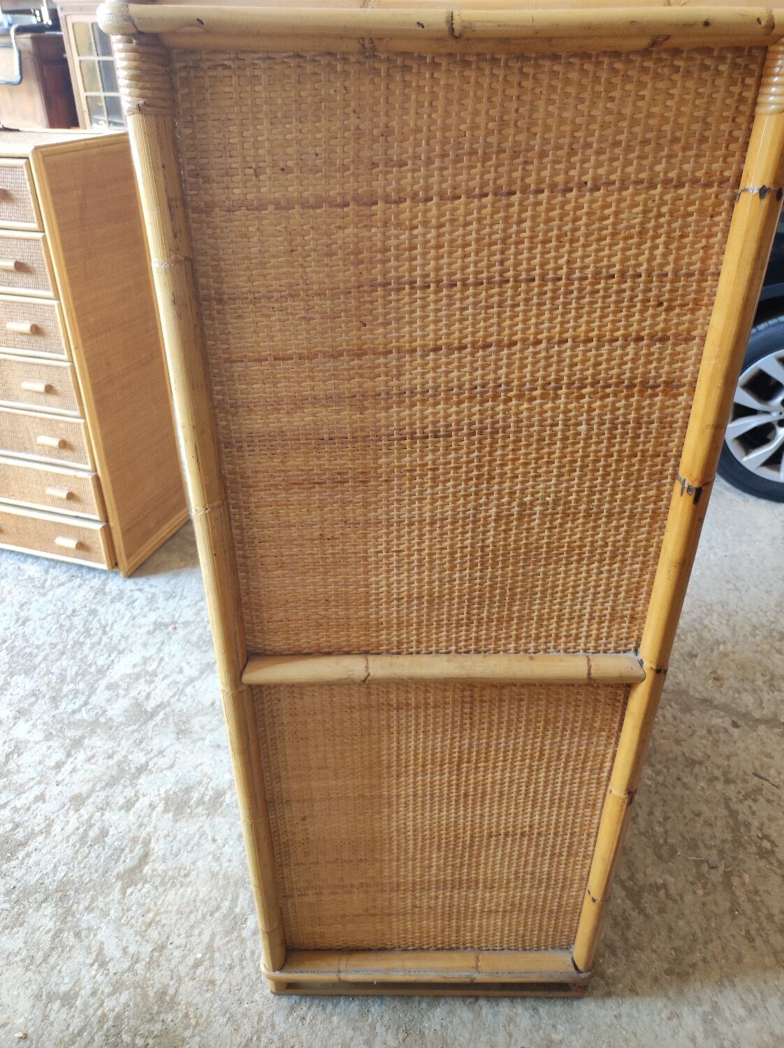 Two-door wicker and bamboo wardrobe