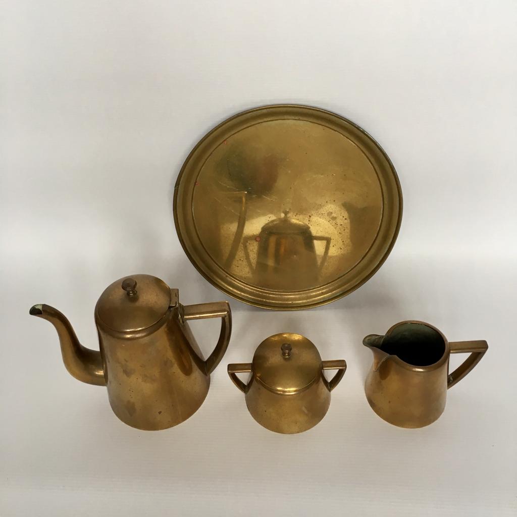 Art Deco German Brass Coffee Set from Hogri, 4 Pieces