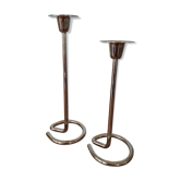 Pair of silver metal candle holders