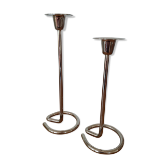 Pair of silver metal candle holders