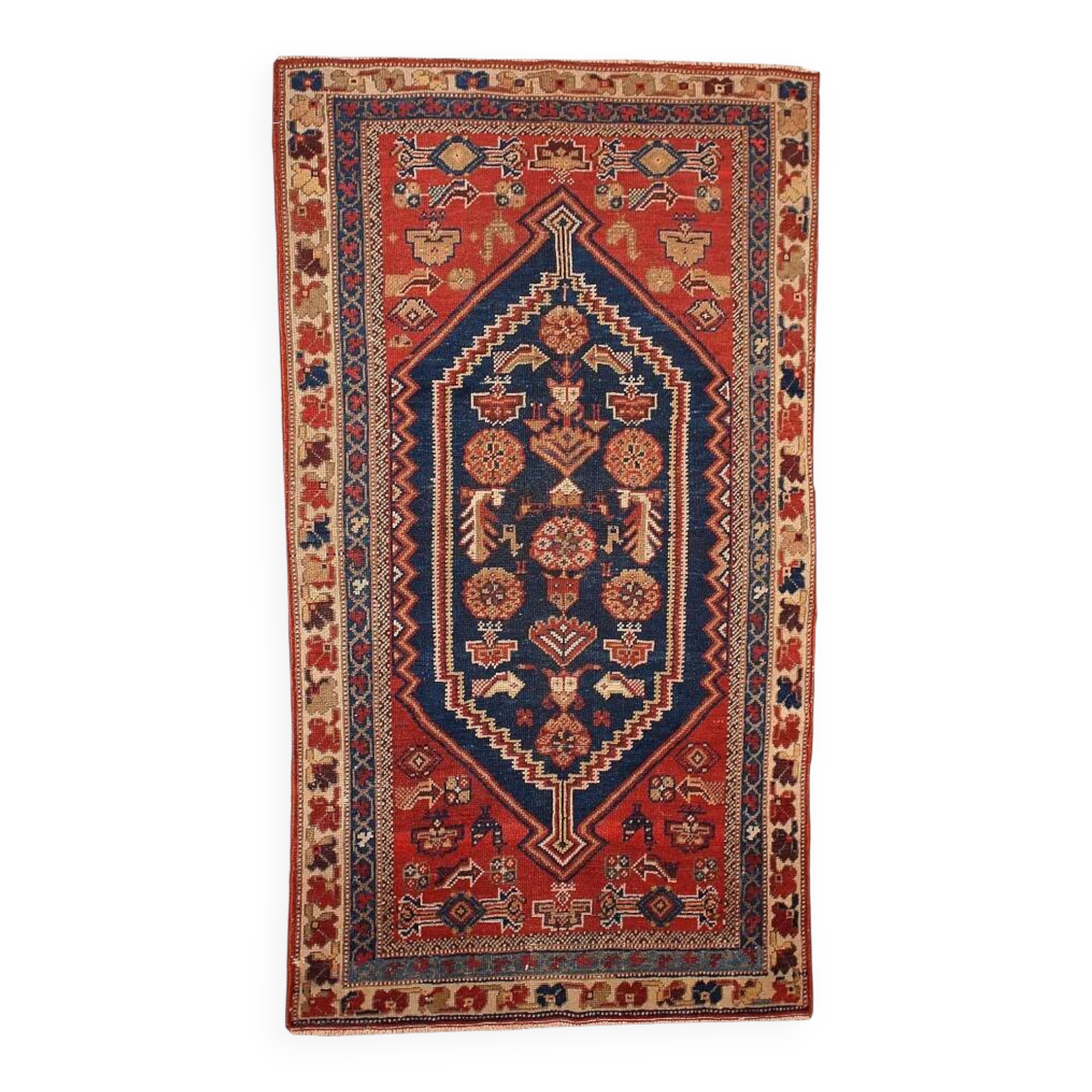 Handmade antique Persian Shiraz rug 97cm x 180cm 1920s