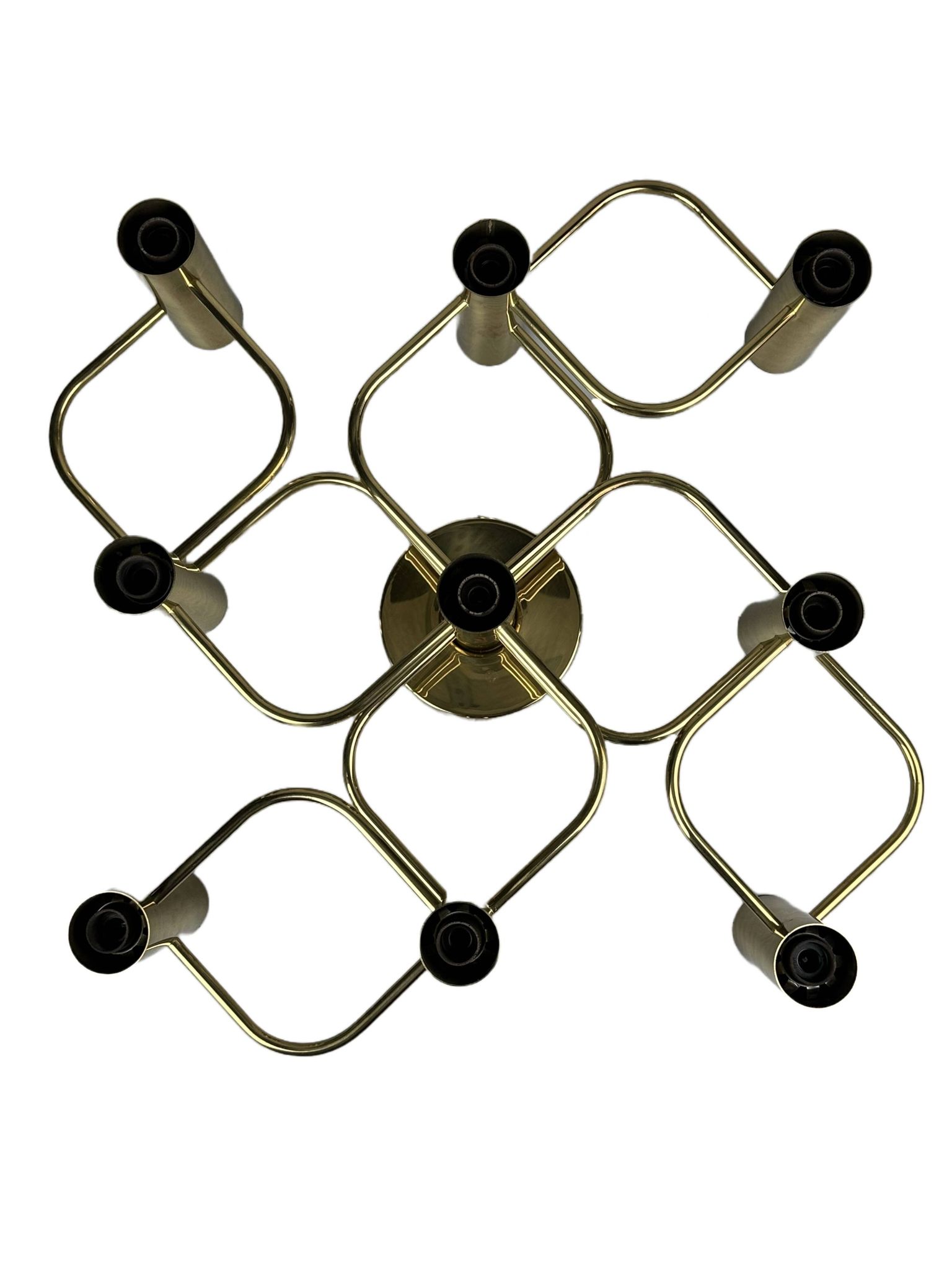 60s 70s 9-bulb ceiling lamp from Leola Leuchten Germany in brass