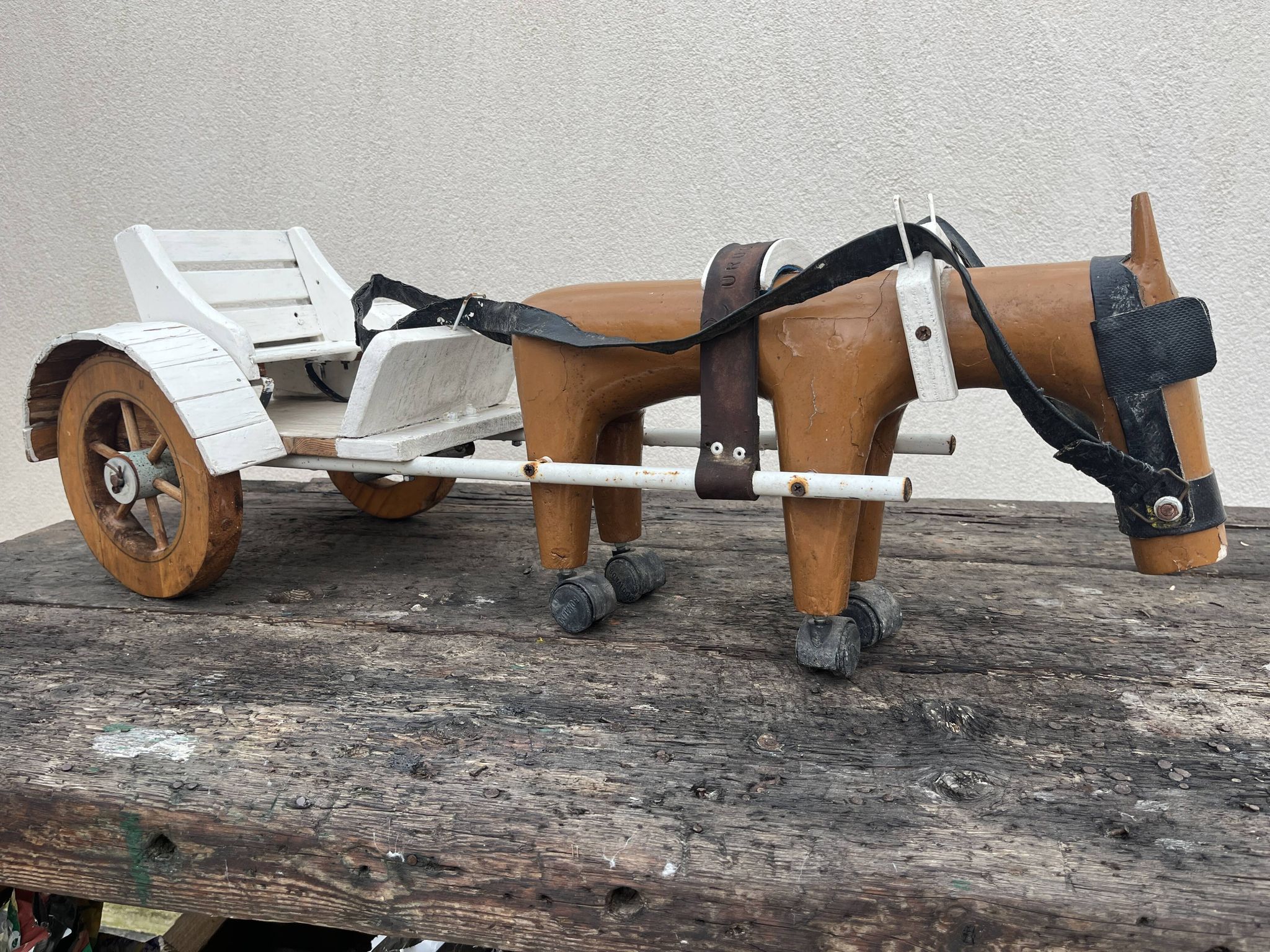 jouet cariole avec cheval en bois années 60