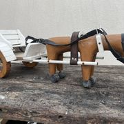 jouet cariole avec cheval en bois années 60