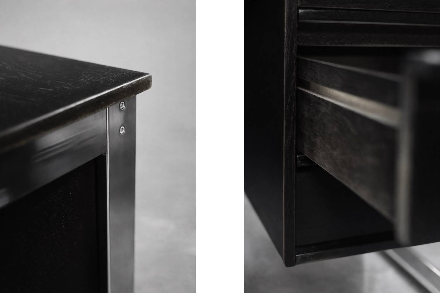 Vintage Mid-Century Danish Modern Minimalist Black Oak Desk with Chrome Base