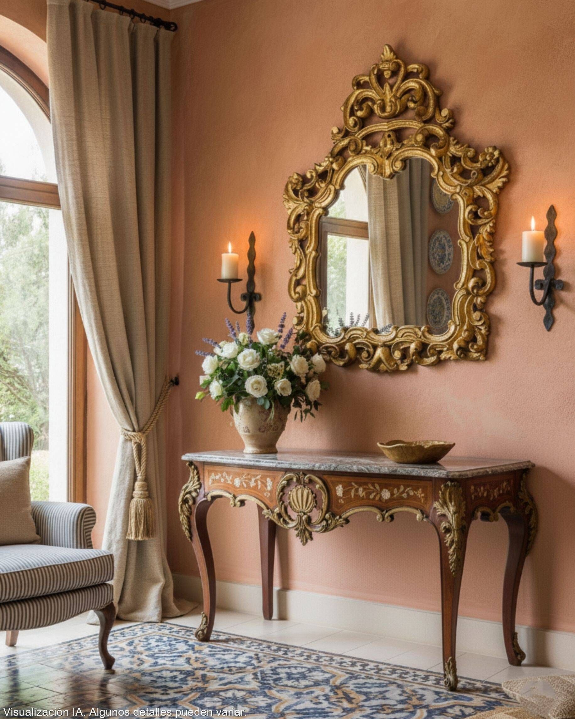 Antique wall mirror in carved and gilded wood, baroque style, 140 × 115 cm