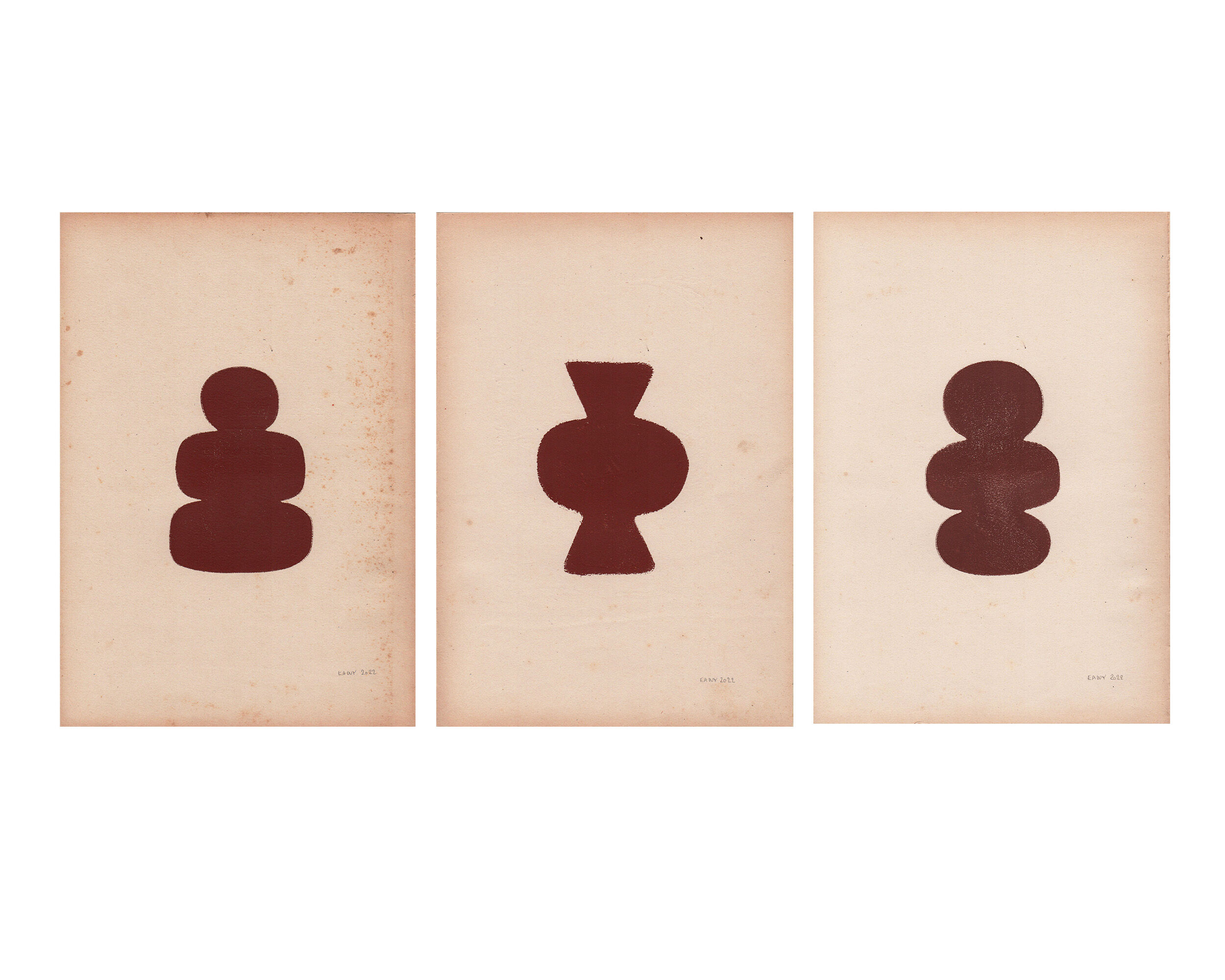 The 3 muses - set of 3 paintings on paper - terracotta - signed Eawy